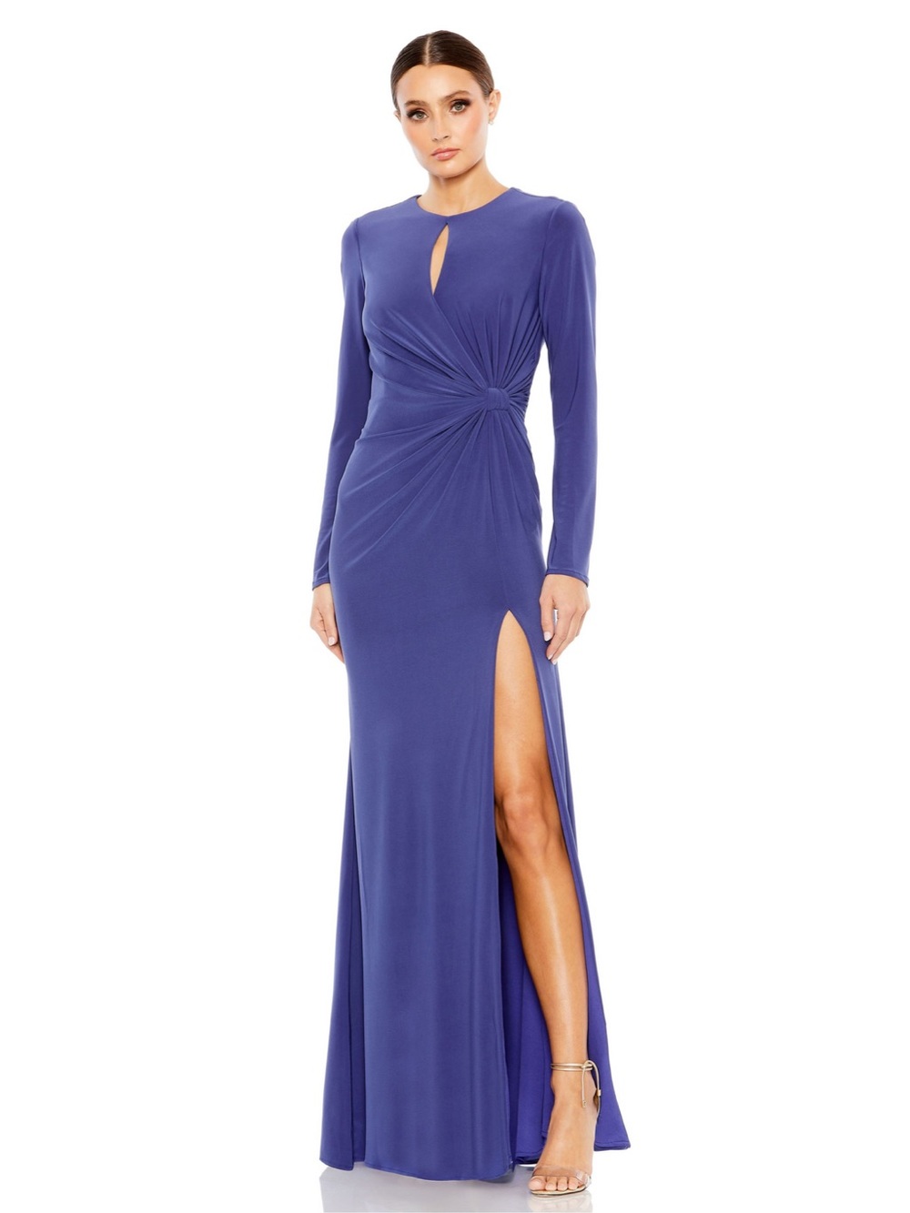 Mac Duggal Ieena Keyhole Draped Long Sleeve Gown Blue Purple Size 6 NEW